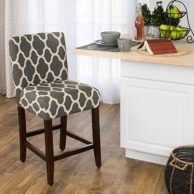 HomePop 24 inch Geo Bright Warm Grey Upholstered Counter Stool - 24 inches