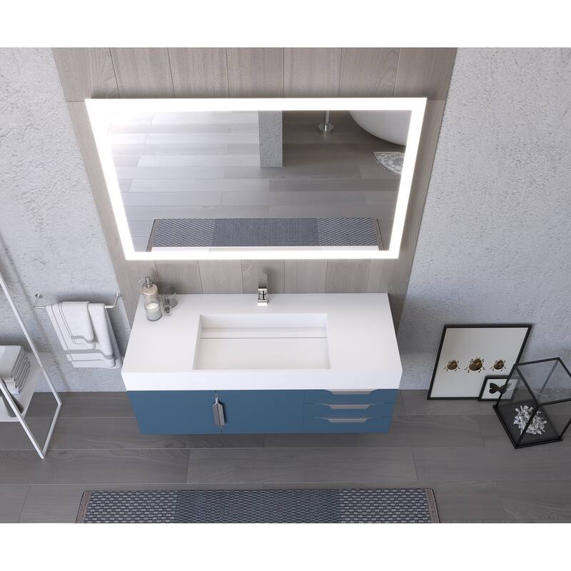 Amazon 48" Wall Mounted Bathroom Vanity Set with White Solid Surface Top