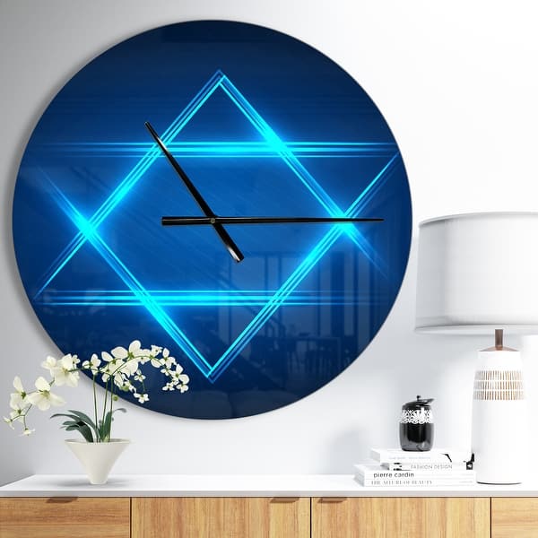 slide 2 of 9, Designart 'Neon Star of David' Oversized Modern Wall CLock