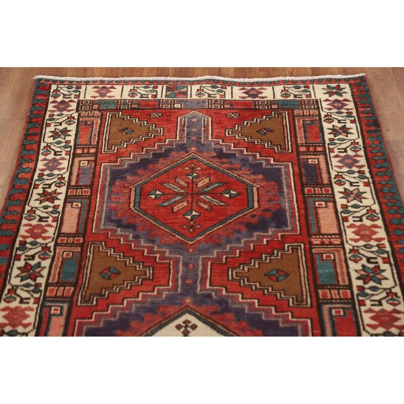 Ardebil Persian Vintage Runner Rug Handmade Wool Carpet - 3'4"x 10'6"