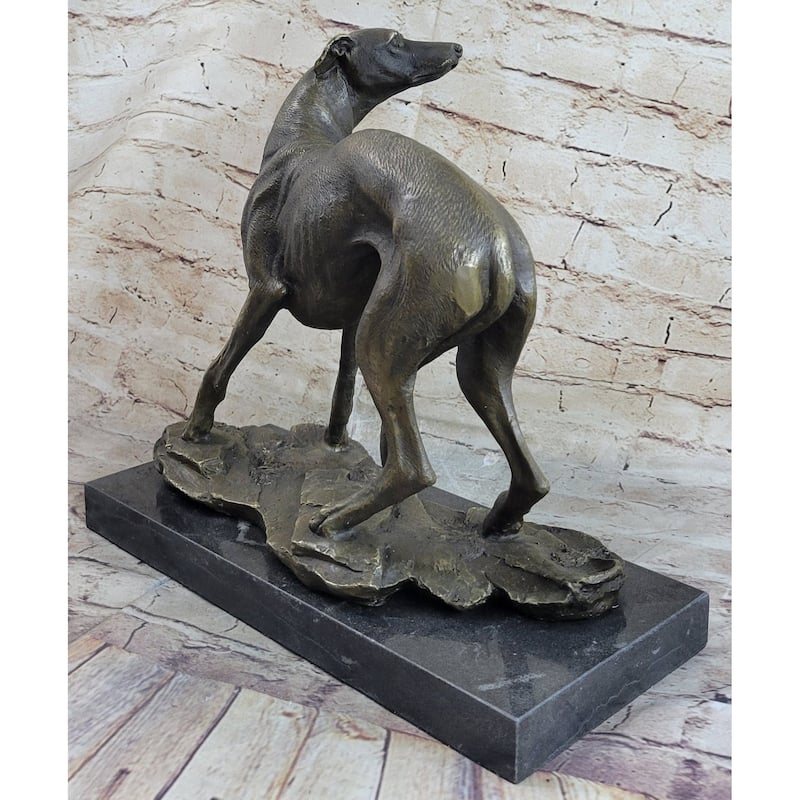 Greyhound Whippet Slender Dog Bronze Metal Sculpture Statue Figure On Marble Base