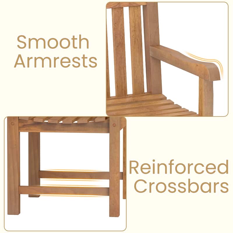 Gymax Teak Wood Patio Dining Chair Outdoor Armchair w/ Slatted Seat &