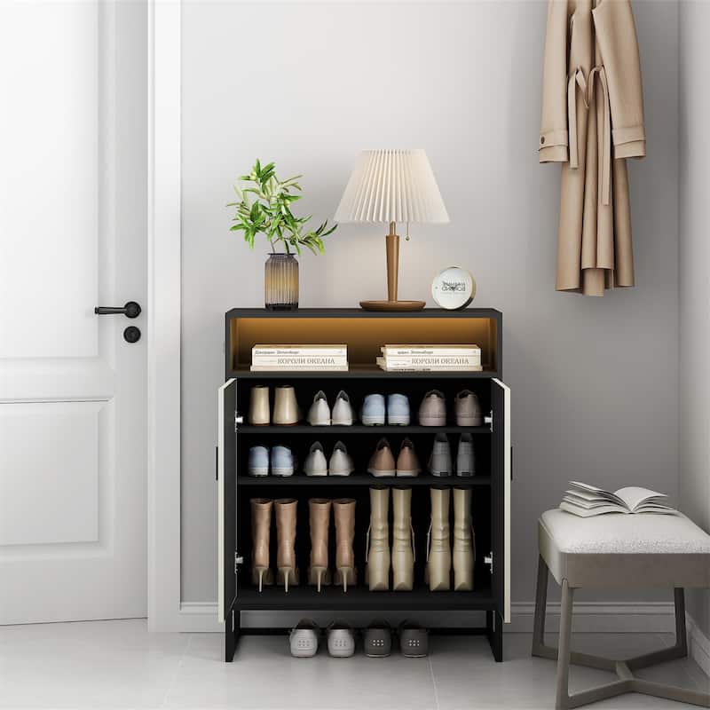 5-Tier Shoe Storage Cabinet, Wooden Shoe Cabinet with Doors, Shelves