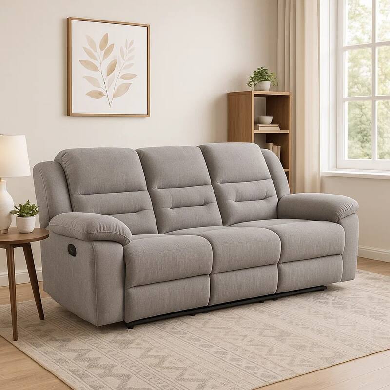 Gilo Manual Recliner Sofa, 92 Inch Light Gray, Pillow Top Armrests