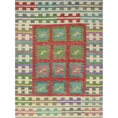 Modern Flatweave Charla Red/Green Rug - 5'8" x 8'1"