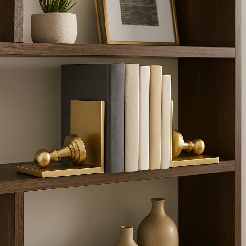 Decorative Metal Chess Pawn Bookends - Set of 2, 11", Gold - 11.0" - Gold/ Metallic - 11.0"