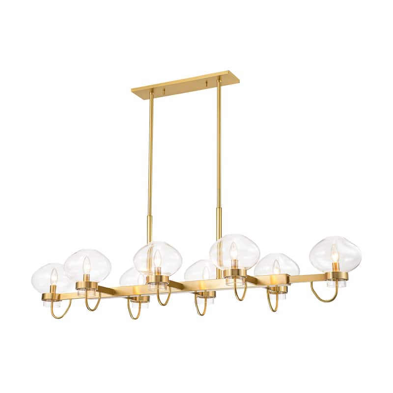 8-Light Industrial Gold/ Black Linear Candle Clear Glass Chandelier for Kitchen Island
