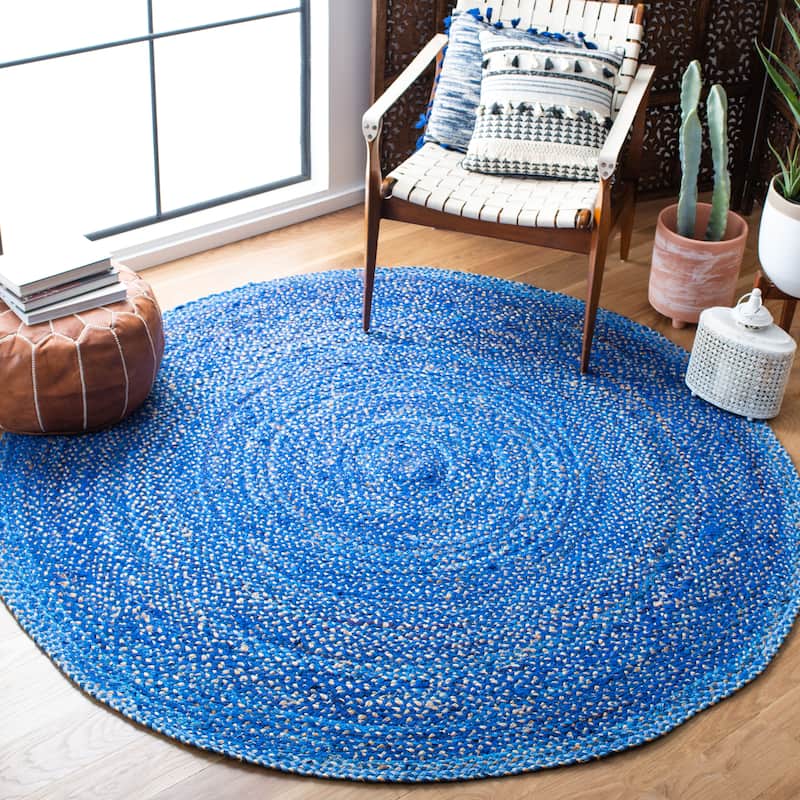 SAFAVIEH Handmade Natural Fiber Astrit Casual Solid Jute Rug - 5' Round - Blue/Beige