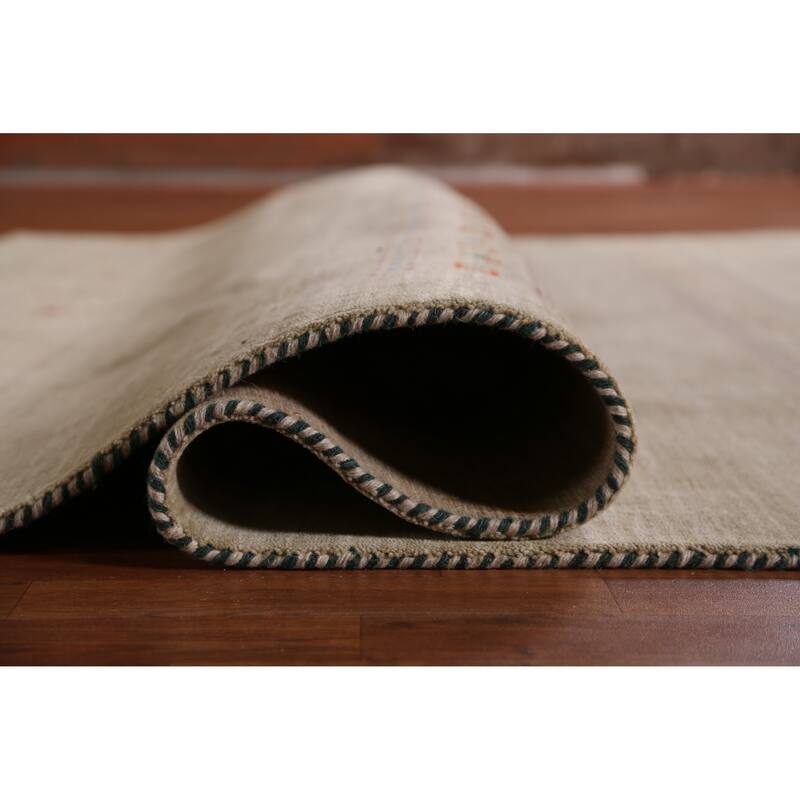 Hand Knotted Oriental 100% Wool Carpet Tribal Tribal Beige & Ivories Gabbeh Area Rug - 9' 8'' X 8' 1''