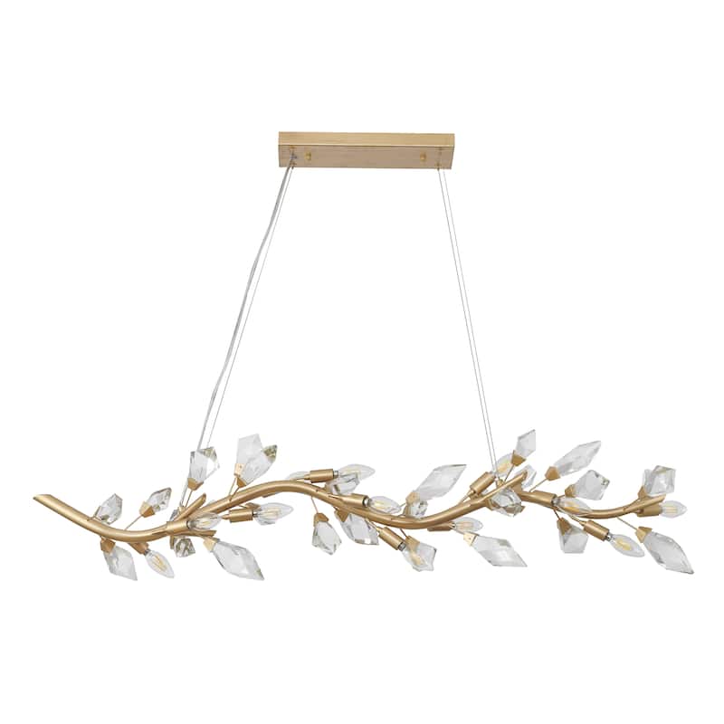 12-Light Gold Branch Chandelier With Clear Crystal Petals