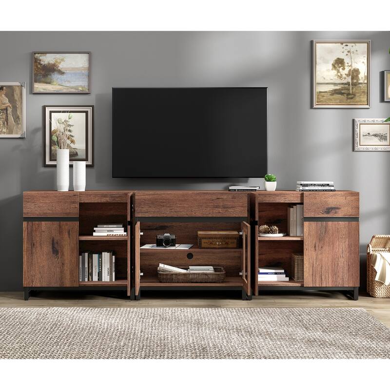 3 In 1 TV Stand for Tvs Up to 100 Inch, TV Console with Glass Doors and Drawer, Entertainment Center for Living Room, Bedroom