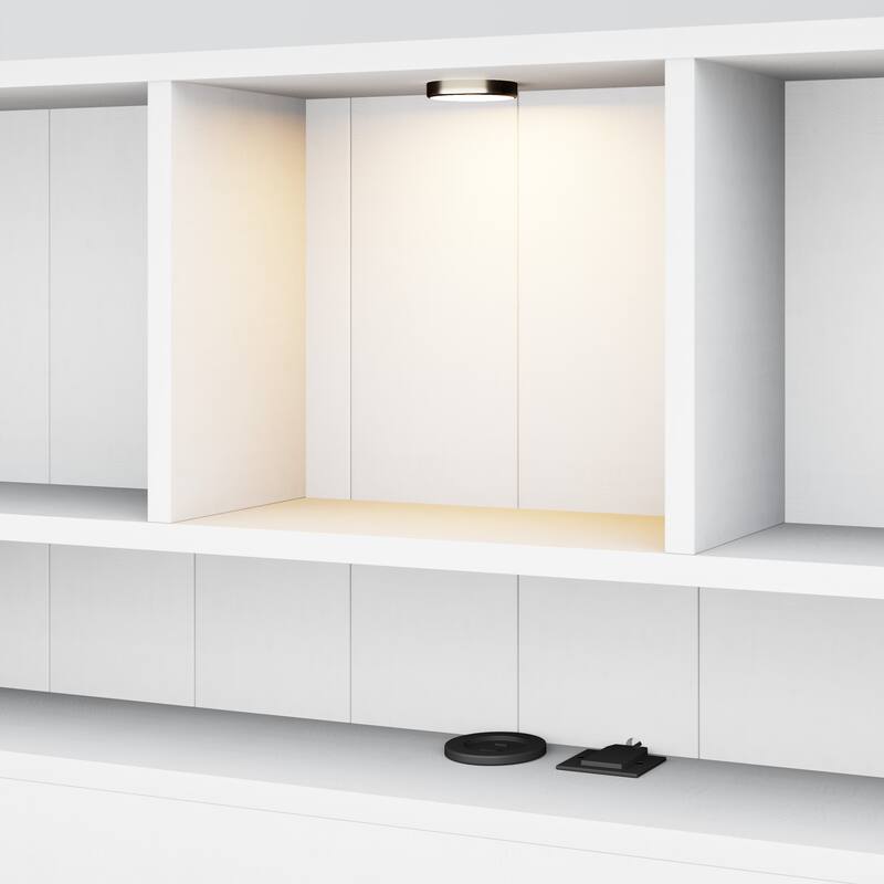 Wood Platform Bed with Bookcase Headboard, Built-in Downlight, Charging Station & 2 Side Drawers