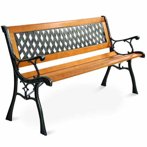 slide 2 of 11, 49 1/2'' Patio Park Garden Bench Porch Path Chair Outdoor Deck Cast Yellow