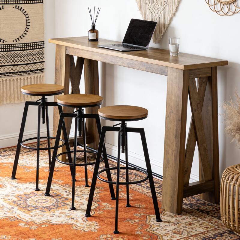 Console Table with Metal Footrest, 63" Counter Height Entryway Table, Narrow Kitchen Dining Table