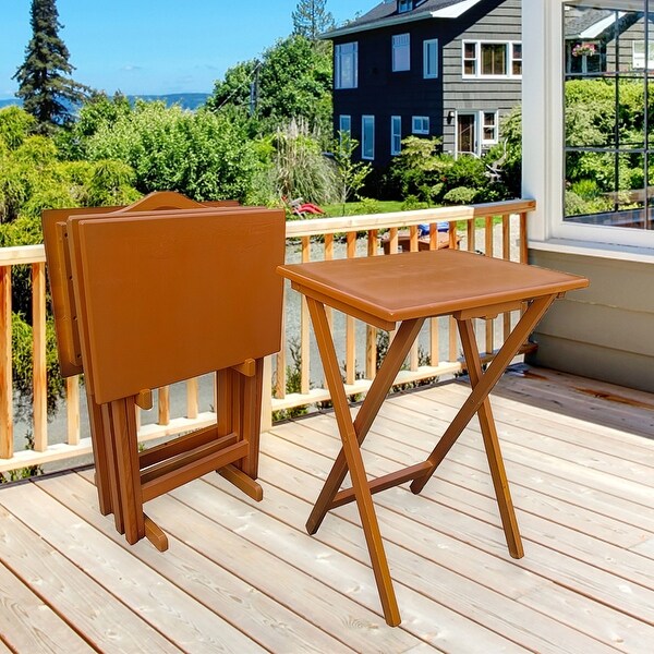 Folding Table Set of 4 Rustic Farmhouse TV Dinner Tray Side Table Indoor Ourdoor 18.89 W x 14.17 D x 25.6 H Honey