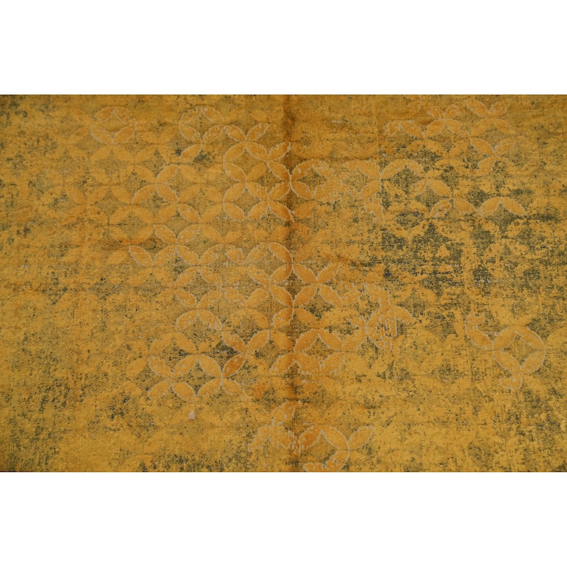 Machine Made Oriental Polyester Carpet Geometric Yellow & Gold Distressed Area Rug - 7' 5'' X 5' 2''