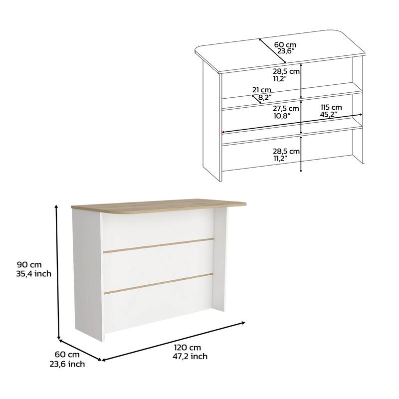 Kitchen Island with Two-Tier Storage Shelf and Ample Workstation, White / Light Pine