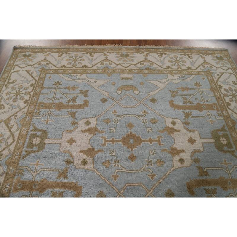Blue Square Oushak Area Rug Hand-Knotted Wool Carpet - 8'0"x 7'8"