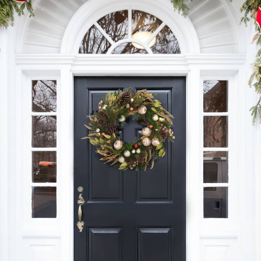 SAFAVIEH Home Luxe 28-inch Gilded Pine Wreath With Ornaments & Pine Cones