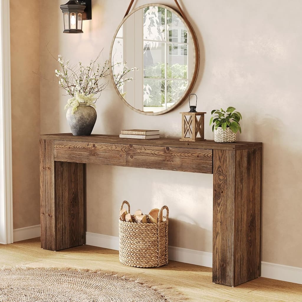 63-Inch Farmhouse Console Sofa Table with 2 Drawers for Entryway - 63" W x 11.81" D x 31.5" H