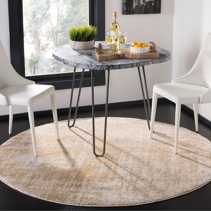 SAFAVIEH Adirondack Guillerma Modern Abstract Distressed Rug - 4' Round - Creme/Gold