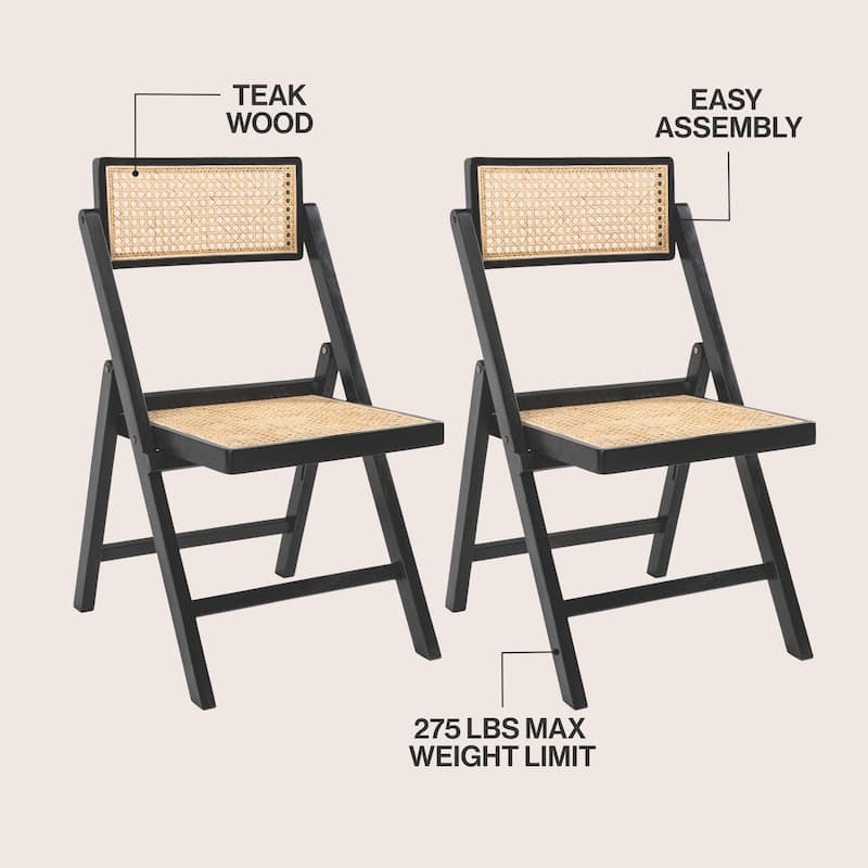 JONATHAN Y Olivier Mid-Century Vintage Wood Rattan Folding Chair with Adjustable Back, (Set of 2)