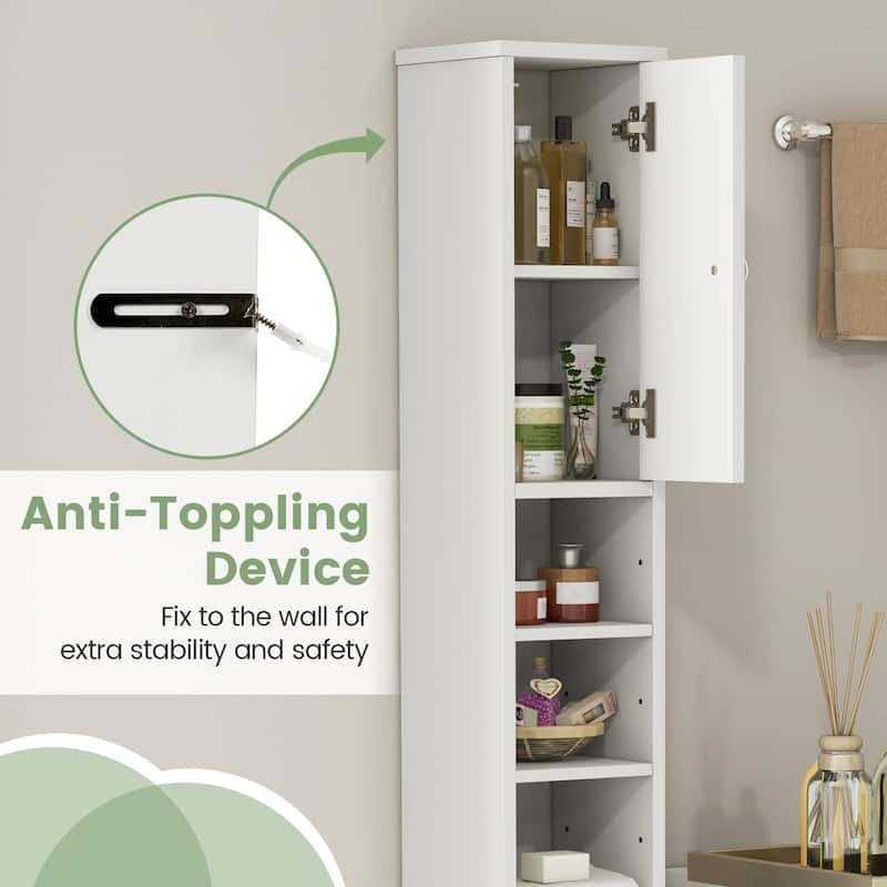 Gymax Tall Slim Bathroom Storage Cabinet Linen Tower w/ Drawer &