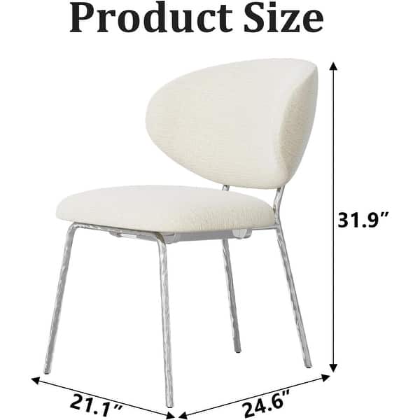 dimension image slide 3 of 4, White Velvet Dining Chairs with Hammered Finish Metal Legs