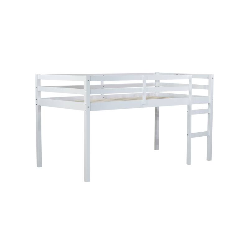 Wooden Twin Loft Bed with Wide-Step Ladder, Low-Height Design, Reinforced Slats, & Spacious Underbed Storage