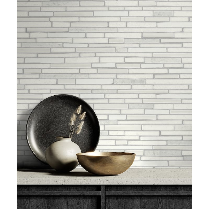 NextWall Faux Mosaic Strip Tile Peel and Stick Wallpaper