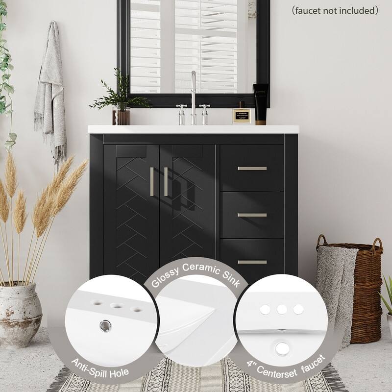 30''Bathroom Vanity with Ceramic Sink Combo,Freestanding Vanity Set with 3 Drawers& Soft Closing Doors