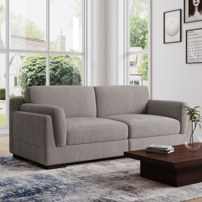 90" Loveseat Sofa Modern and Cozy Corduroy Couch - Single Set - Light Grey