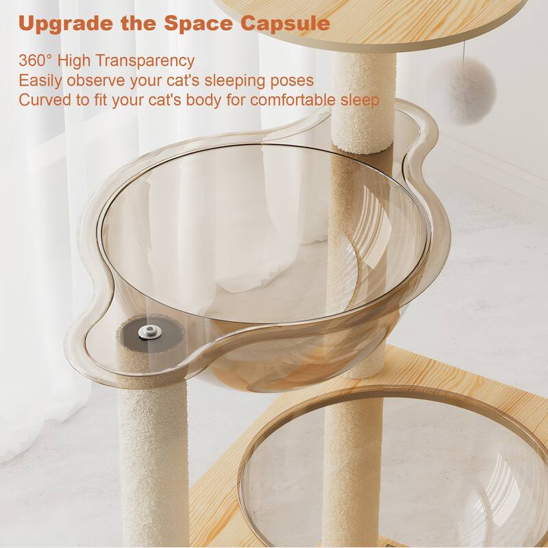 59" Modern Cat Tower, Wood Cat Tree Tower for Indoor Cats