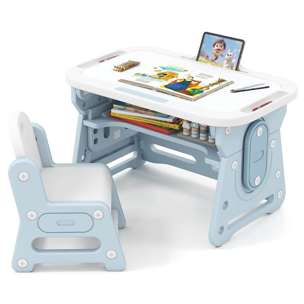 Gymax Kids Table & Chair Set Height Adjustable Toddler Drawing Table