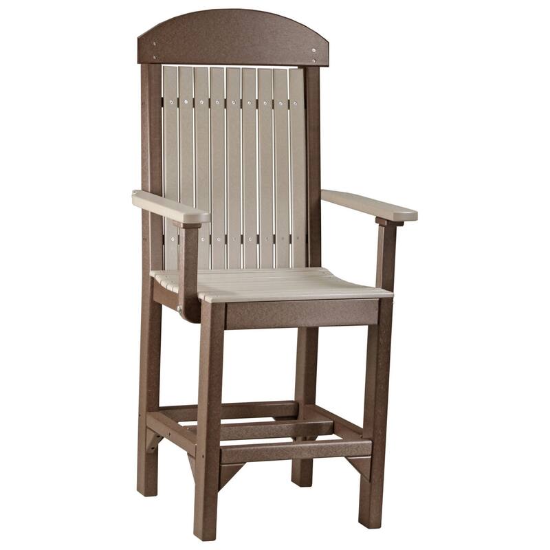 Set of 4 Poly Lumber Classic Dining Chairs - Arm Chair - Weatherwood & Chestnut Brown - Counter Height