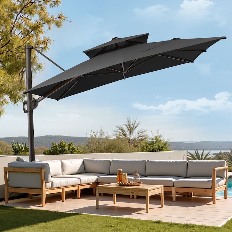 Pellebant Outdoor 9x11FT Patio Cantilever Umbrella Dual Top