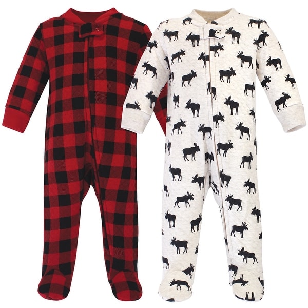 slide 1 of 1, Hudson Baby Infant Boy Premium Quilted Zipper Sleep and Play 2pk, Moose 0-3 Months - Moose