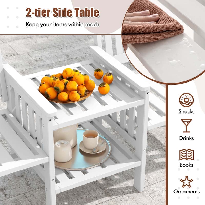 Costway Outdoor Fir Wood Loveseat with 2-Tier Side Table and 1.96" - See Details