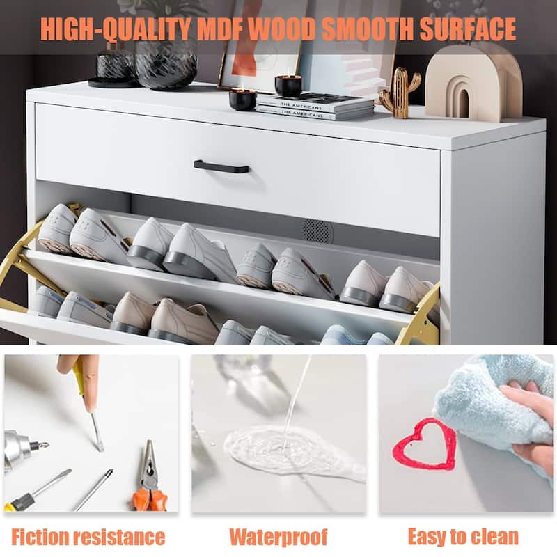 3-Drawer Wood Shoe Storage Cabinet with Removable Panels & 1 Open Shelf
