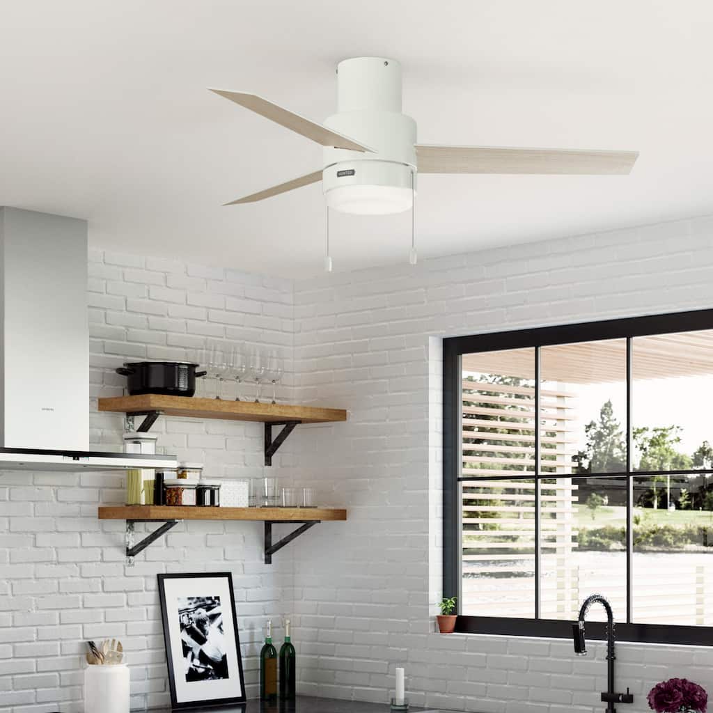 Hunter 52" Brunner Flush Mount Ceiling Fan with LED Light Kit and Pull Chain, Contemporary