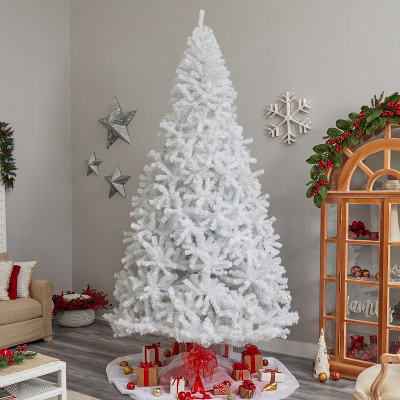 11ft. White Artificial Christmas Tree with 2720 Branches and 1000 LED Lights - Grand Holiday X-Mas Centerpiece