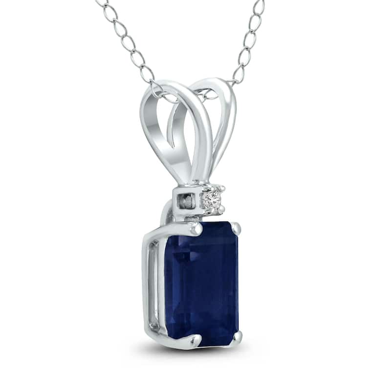 Marquee 14K White Gold 6x4MM Emerald Shaped Sapphire and Diamond Pendant