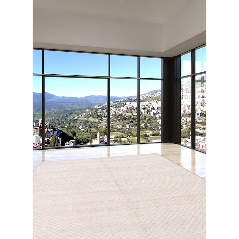 ECARPETGALLERY Hand Loomed Pearl Grey Viscose, Wool Rug - 5'5 x 7'6