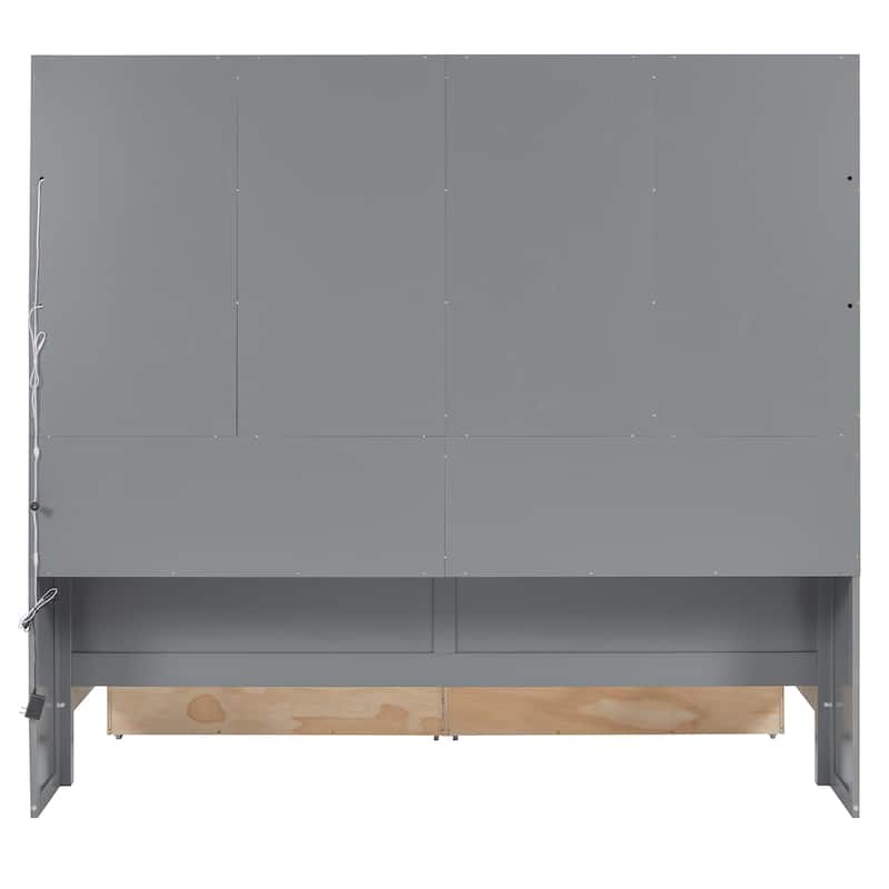 Twin Size Wooden Daybed with LED Glass-Door Cabinet & Shelves - 400LB Capacity
