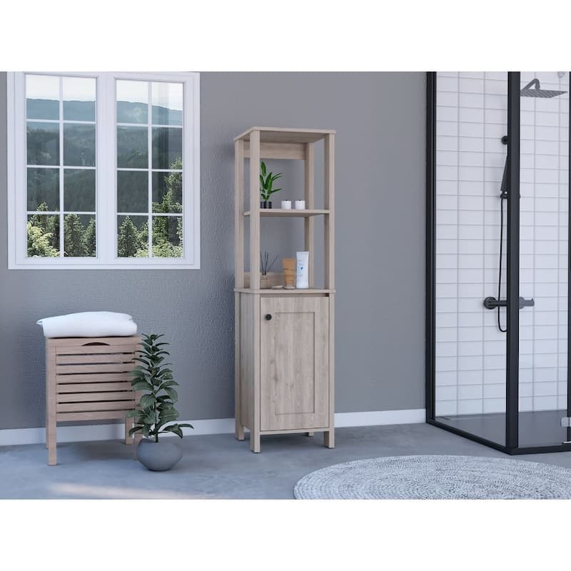 Linen Cabinet With Two Open Shelves And Single Door
