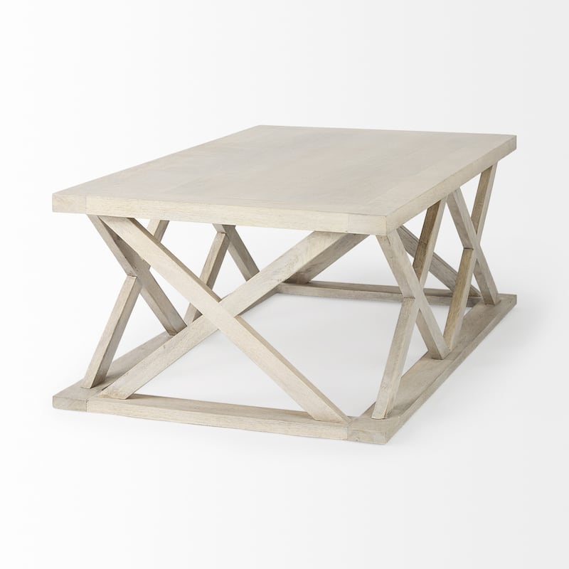 HomeRoots 48" Off White Solid Wood Distressed Geo Frame Coffee Table - 48' X '17.5' X '28