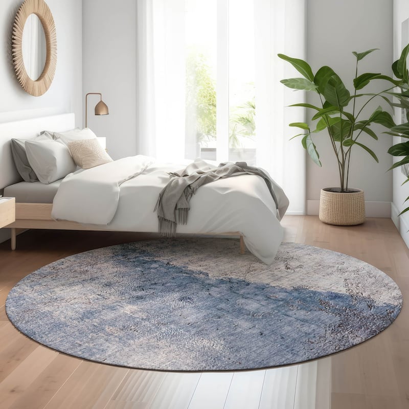 Premium Washable Super Soft Abstract Ridge Mayfield Rug - Blue - 8' x 8' - Round