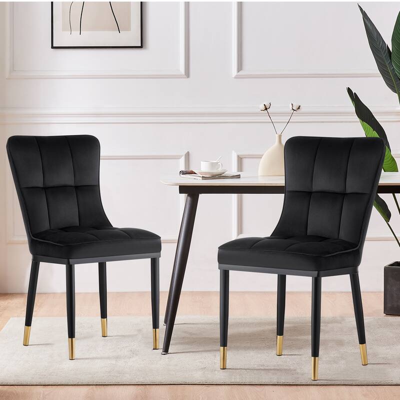 Modern Velvet Upholstered Dining Chairs, Set of 2/4 - 35.8"H x 18.9"W x 23.2"D - Set of 2 - Black
