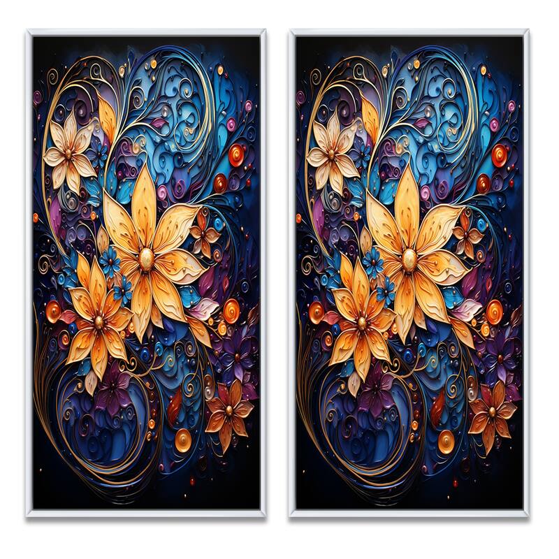 Designart "Spiral Kaleidoscope" Abstract Spirals Framed Wall Art Set Of 2 - Gold Gallery Wall Set For Home Decor