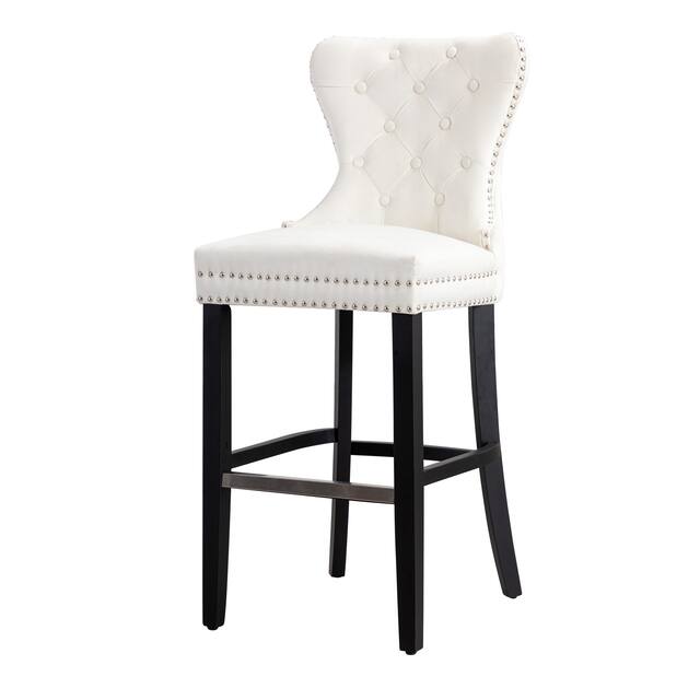 Carter 29" Wingback Tufted Nailhead Bar Stool with Black Finished Legs - Cream